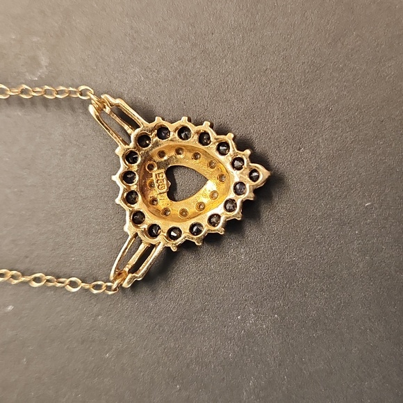 Sapphire necklace with cubic zirconia, 18 inches, gold plated, never worn - Picture 2 of 3